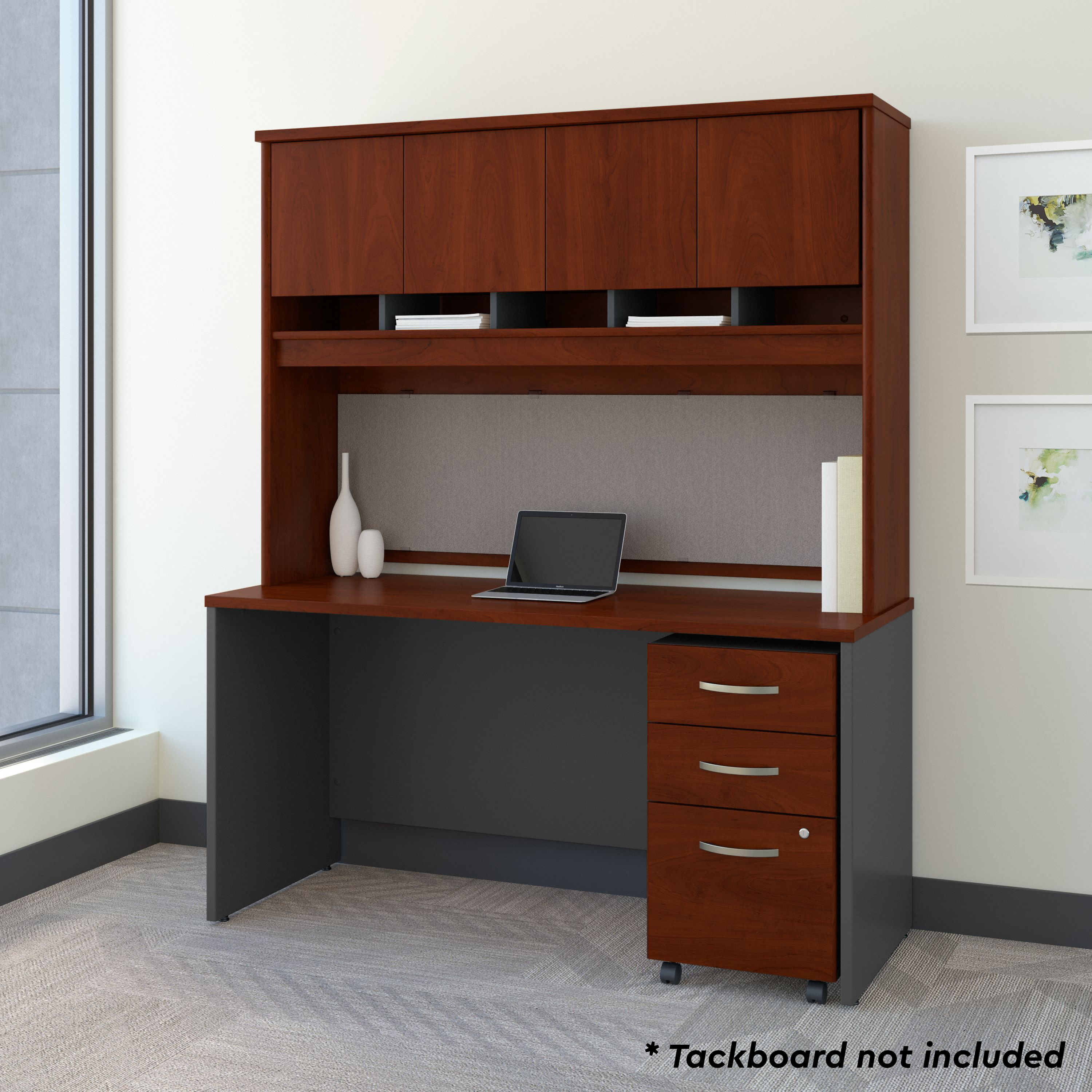 Shop Bush Business Furniture Series C 60W x 24D Office Desk with Hutch and Mobile File Cabinet 01 SRC014HCSU #color_hansen cherry