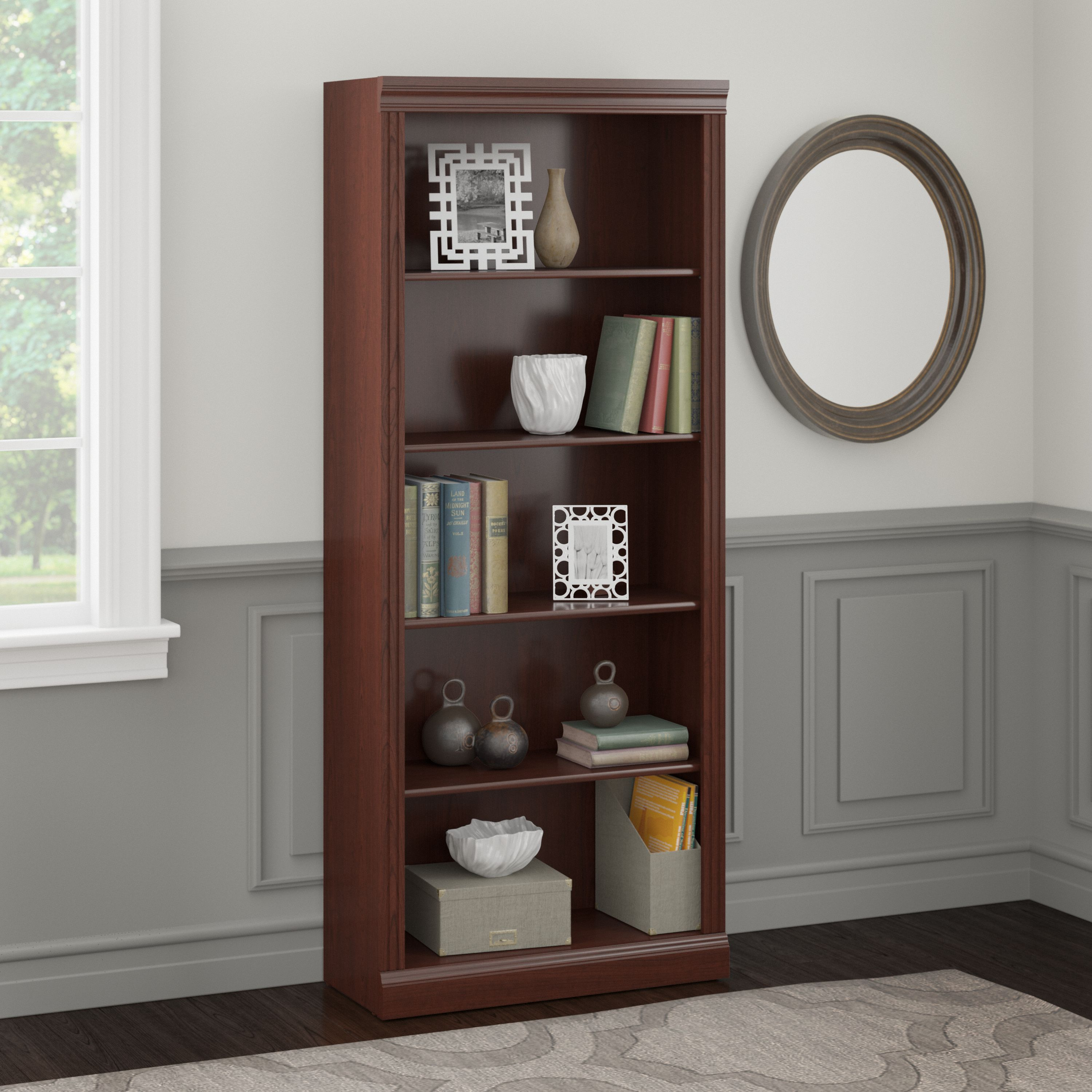 Shop Bush Furniture Saratoga Tall 5 Shelf Bookcase 01 W1615C-03 #color_harvest cherry