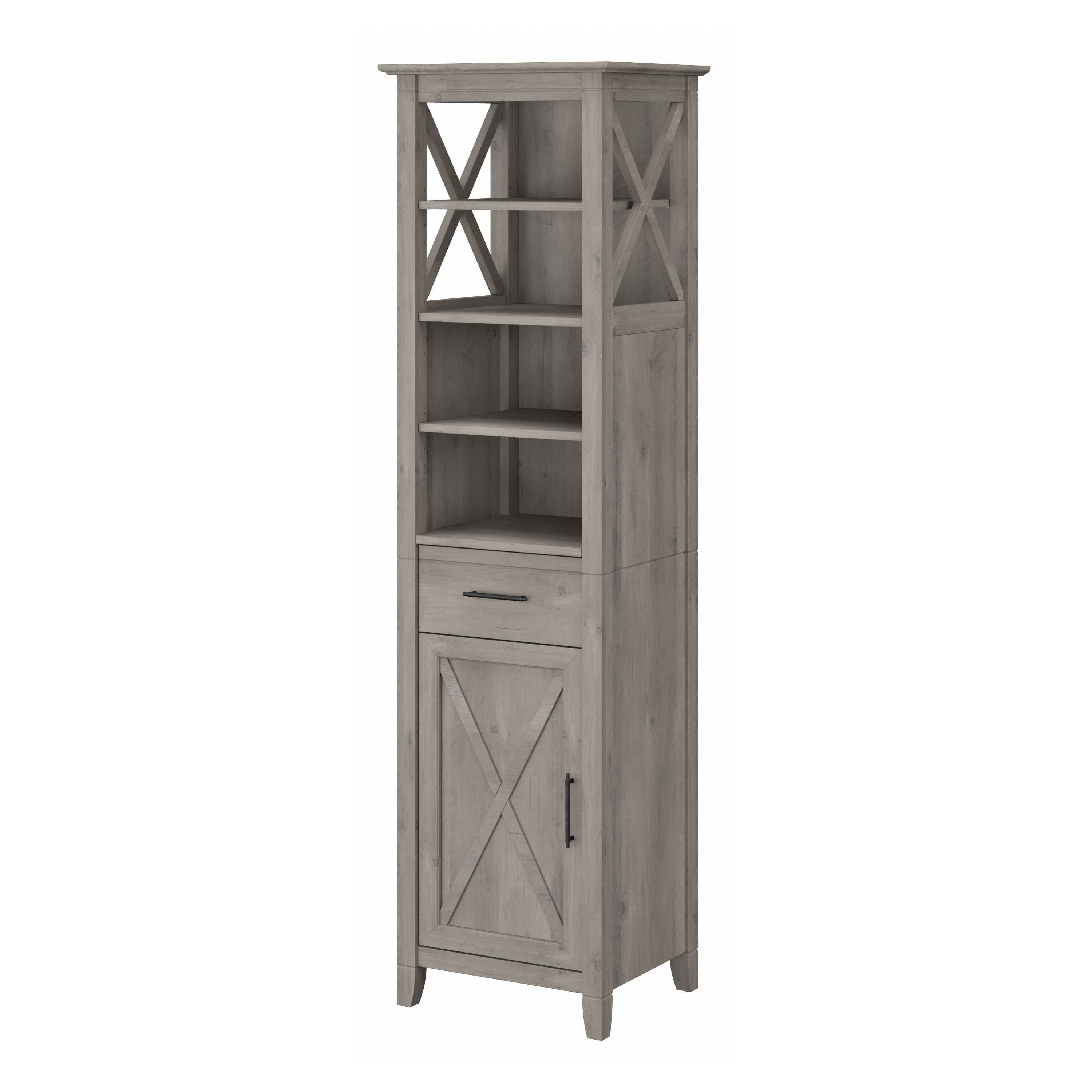 Shop Bush Furniture Key West Tall Narrow Bookcase Cabinet 02 KWS168DG-Z #color_driftwood gray