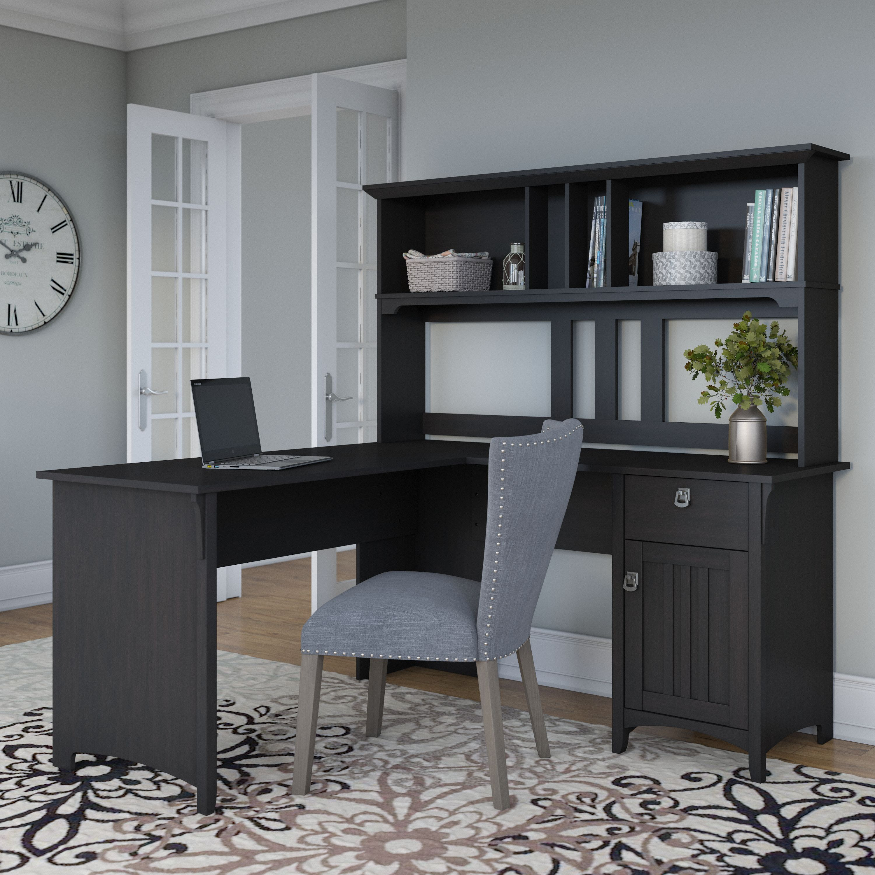 Shop Bush Furniture Salinas 60W L Shaped Desk with Hutch 01 SAL004VB #color_vintage black
