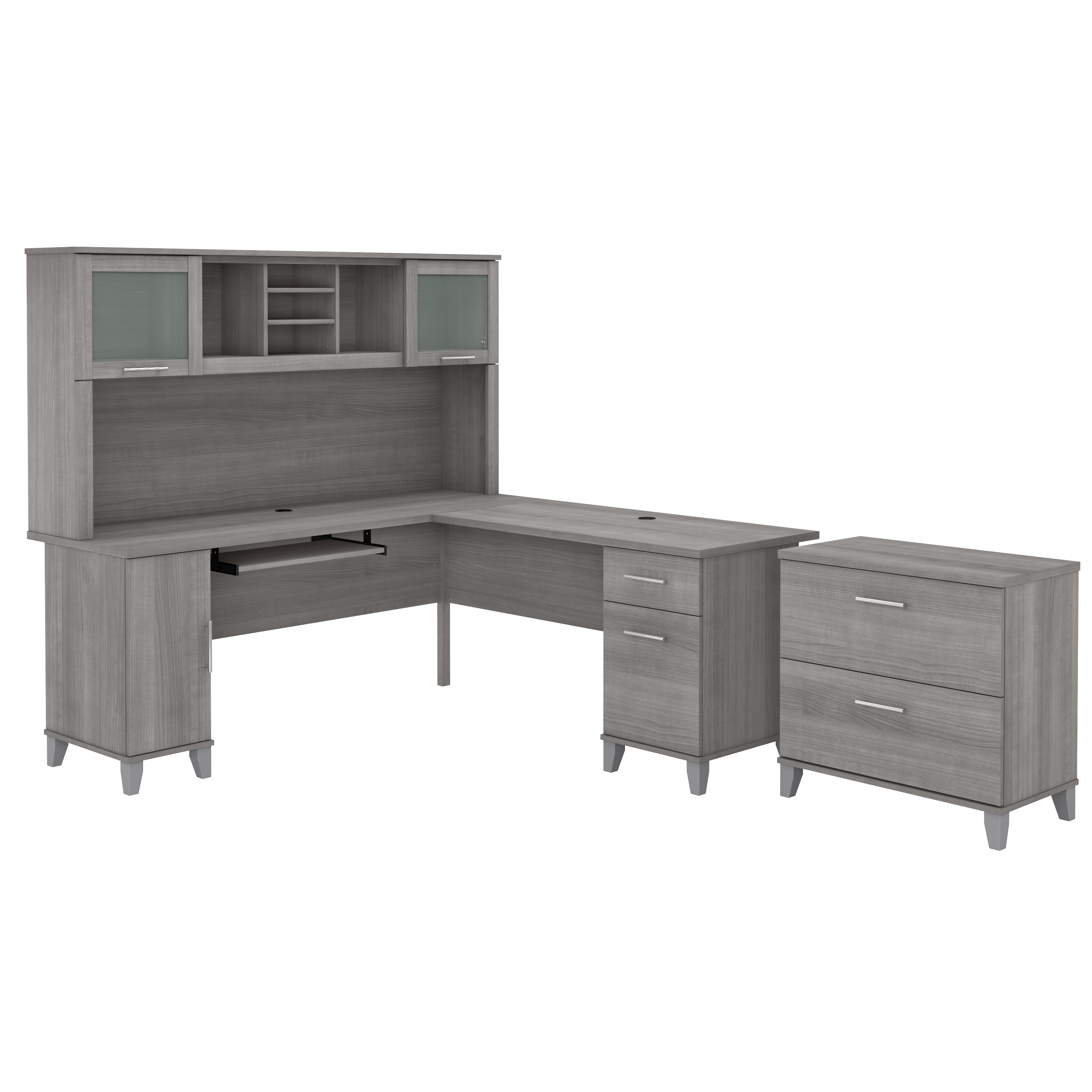 Shop Bush Furniture Somerset 72W L Shaped Desk with Hutch and Lateral File Cabinet 02 SET009PG #color_platinum gray