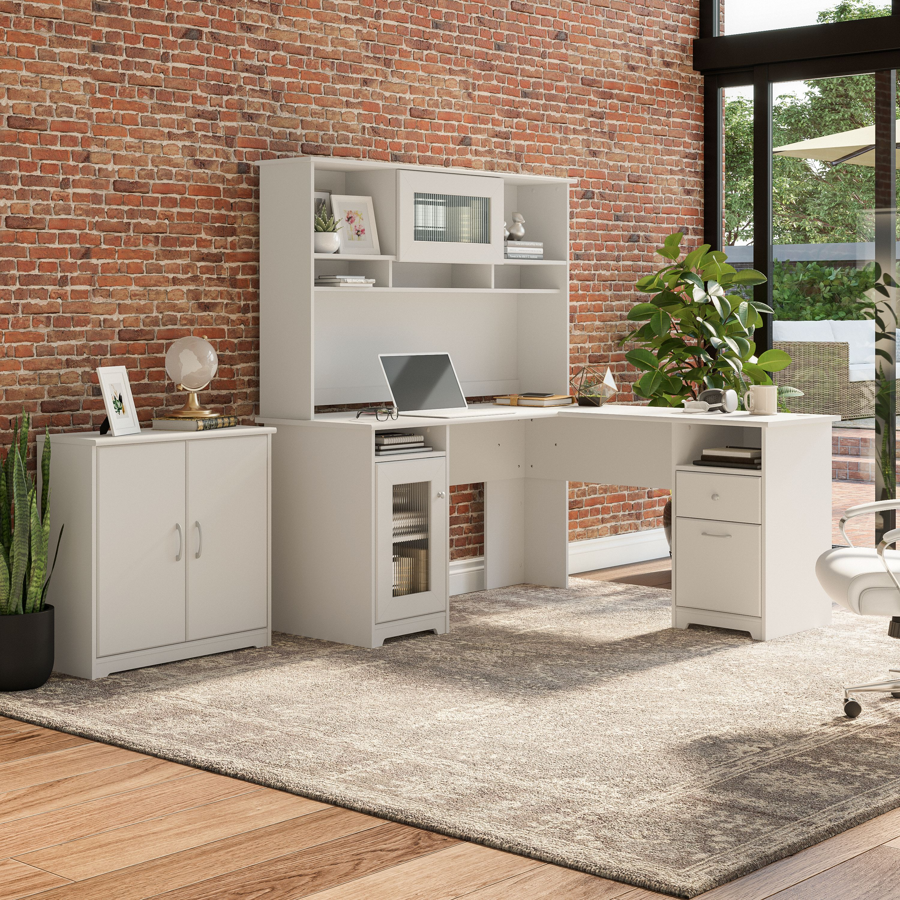 Shop Bush Furniture Cabot 60W L Shaped Computer Desk with Hutch and Small Storage Cabinet 01 CAB016WHN #color_white