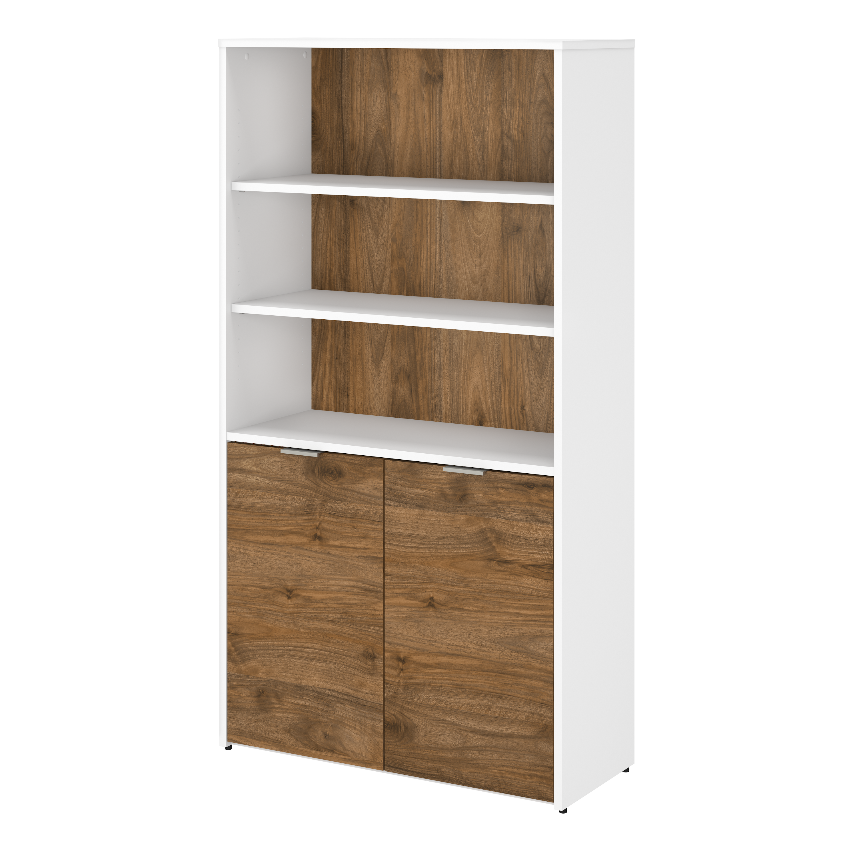 Shop Bush Business Furniture Jamestown 5 Shelf Bookcase with Doors 02 JTB136FWWH #color_fresh walnut/white