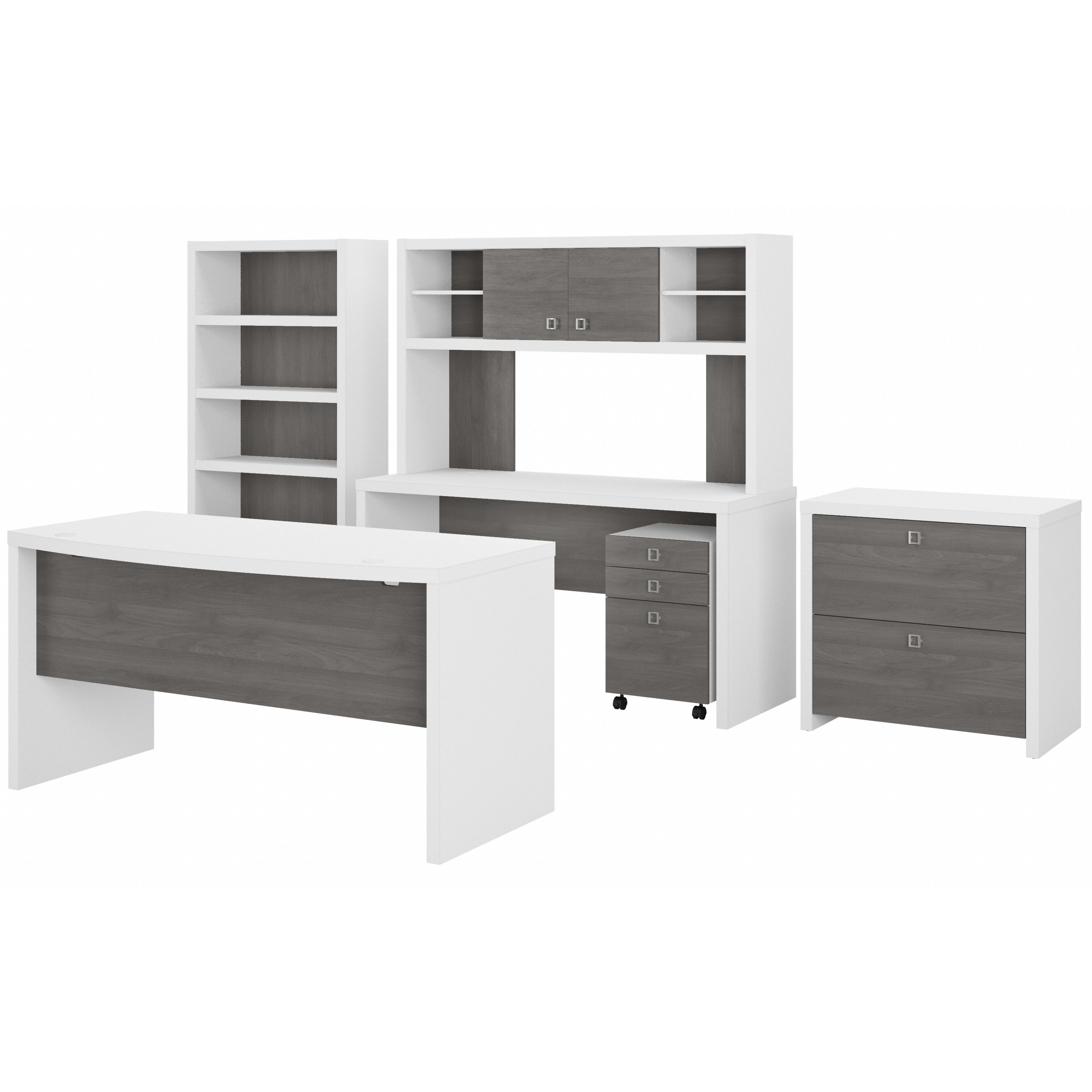 Shop Bush Business Furniture Echo Bow Front Desk, Credenza with Hutch, Bookcase and File Cabinets 02 ECH029WHMG #color_pure white/modern gray