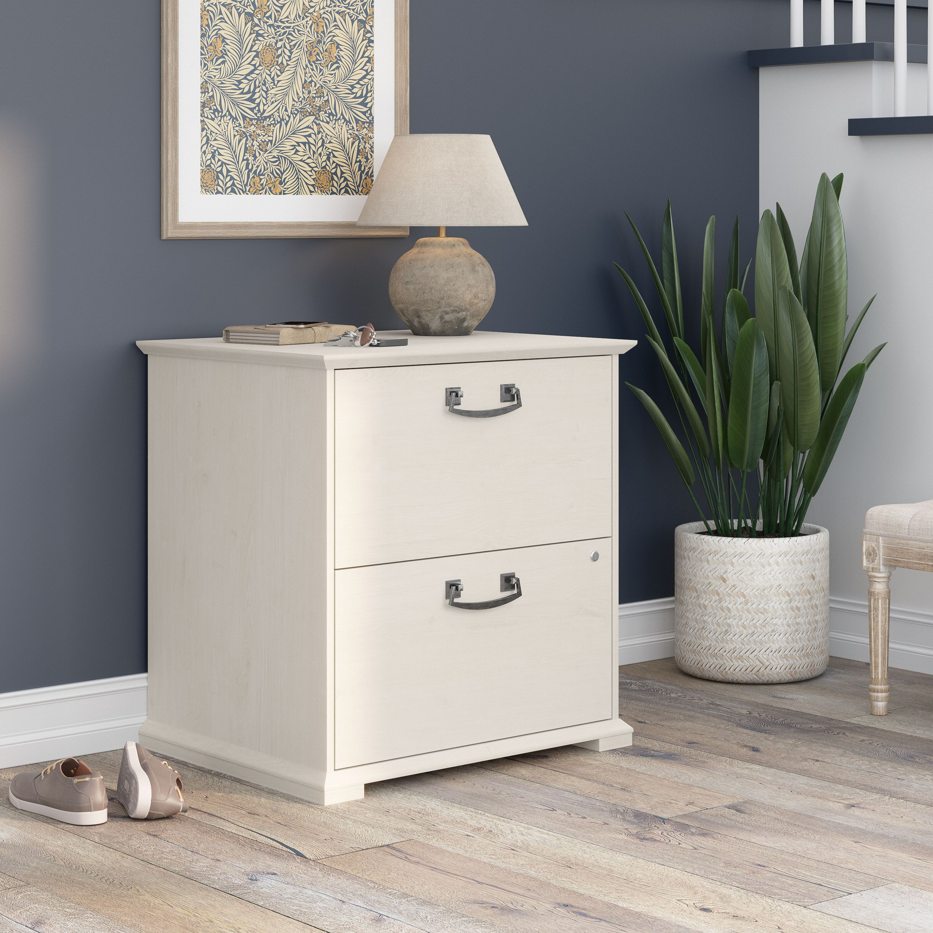 Shop Bush Furniture Homestead Farmhouse 2 Drawer Accent Cabinet 01 HOF129LW-Z #color_linen white oak