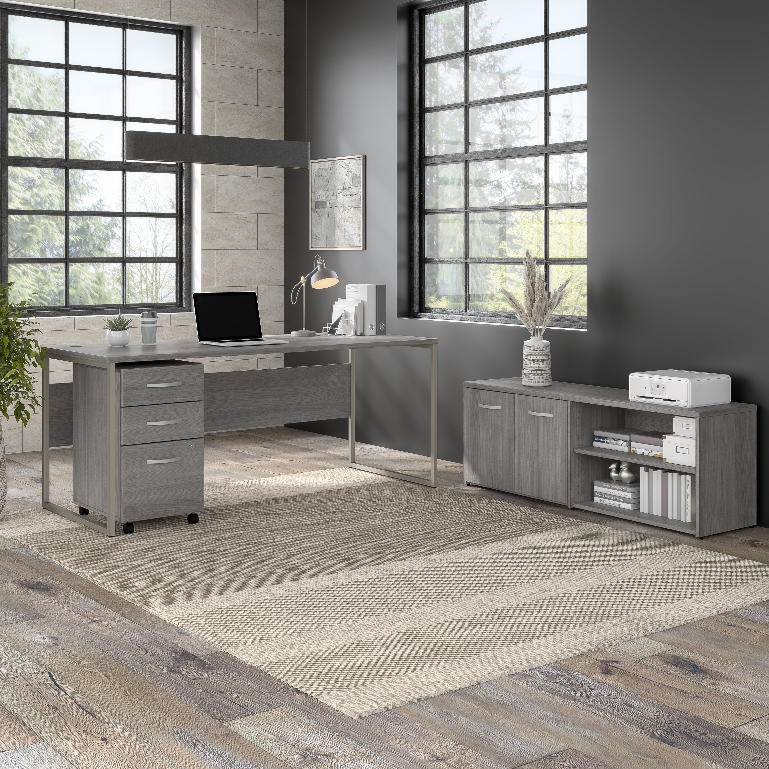 Shop Bush Business Furniture Hybrid 72W x 30D Computer Table Desk with Storage and Mobile File Cabinet 01 HYB014PGSU #color_platinum gray