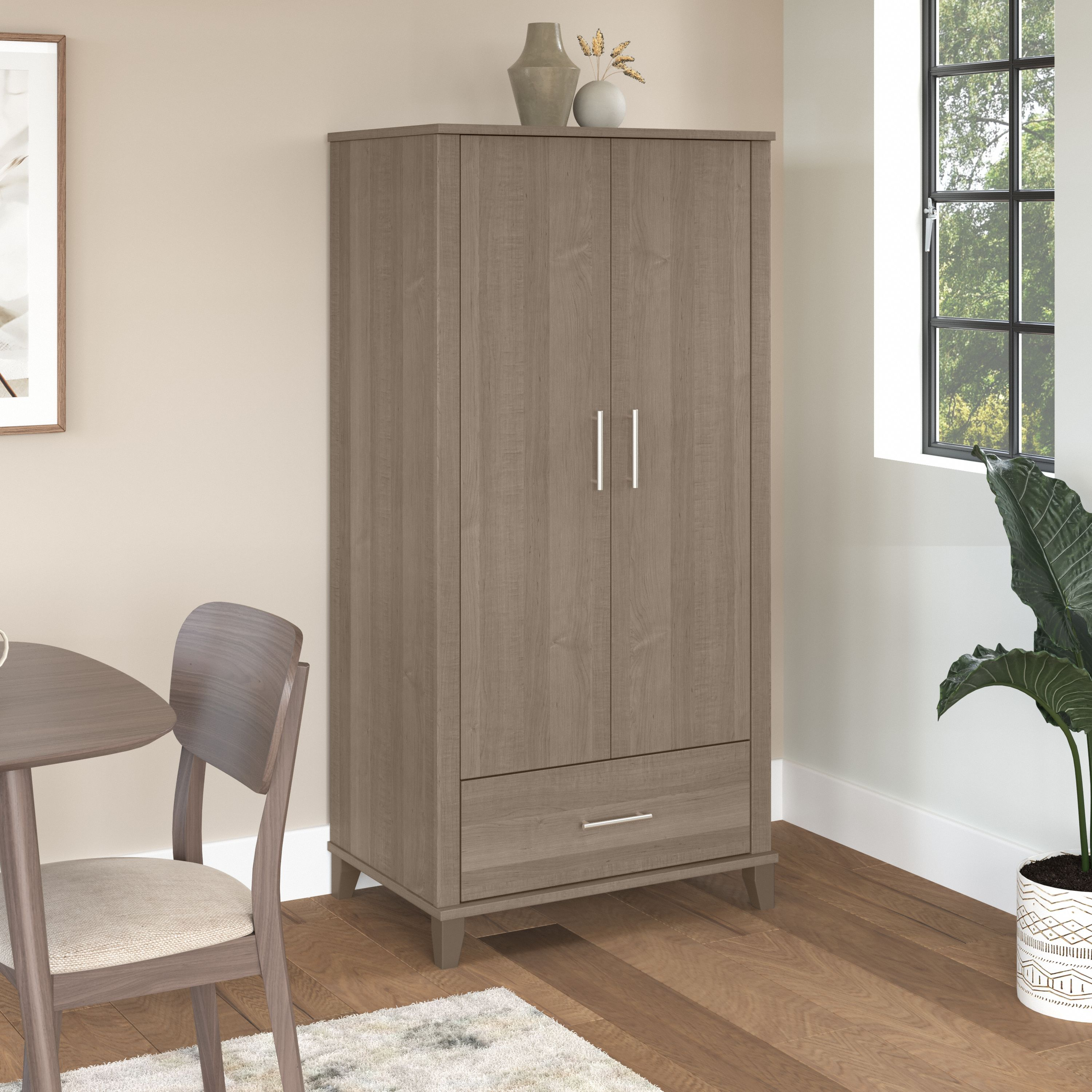 Shop Bush Furniture Somerset Tall Kitchen Pantry Cabinet with Doors and Drawer 01 STS166AGK-Z #color_ash gray
