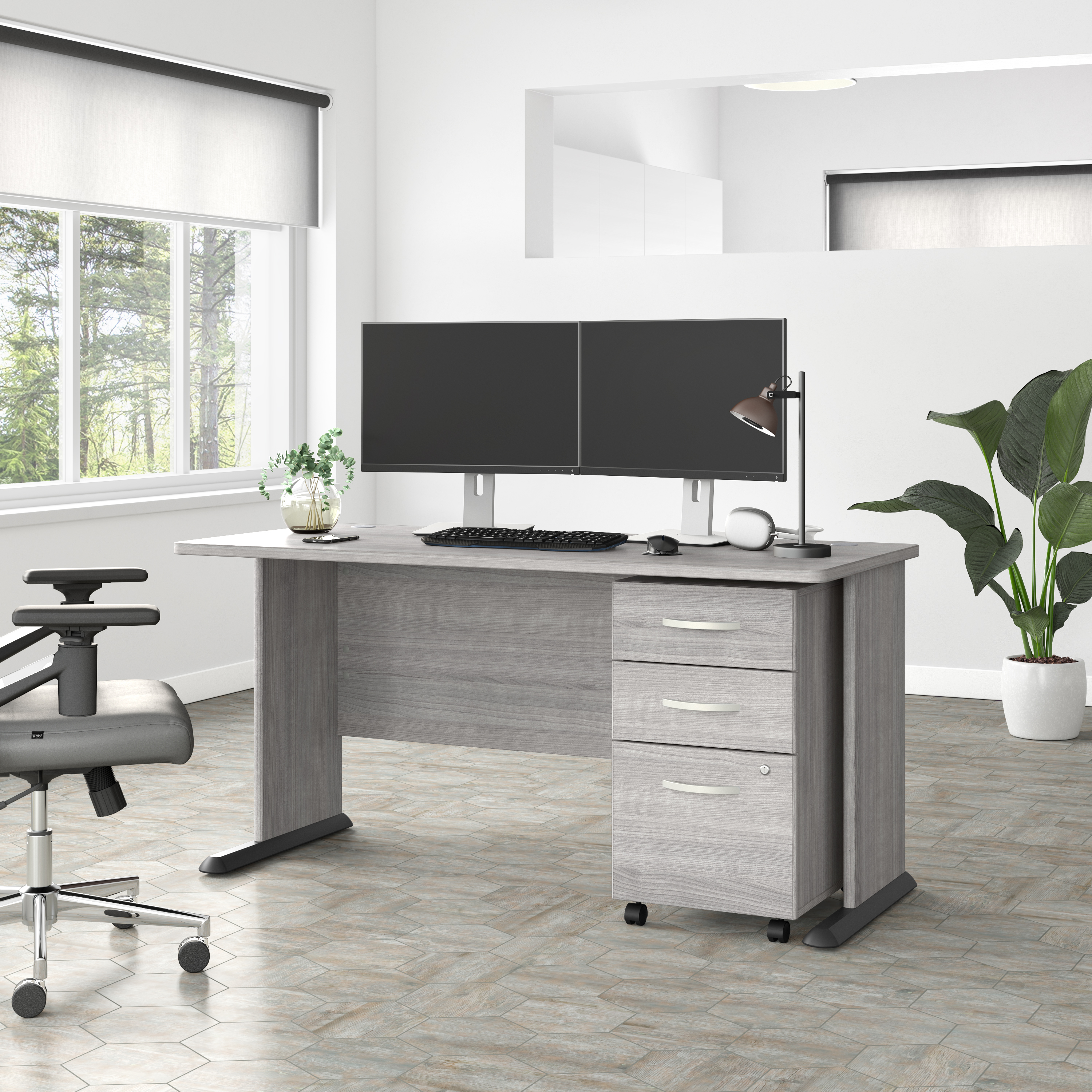 Shop Bush Business Furniture Studio A 60W Computer Desk with 3 Drawer Mobile File Cabinet 01 STA002PGSU #color_platinum gray