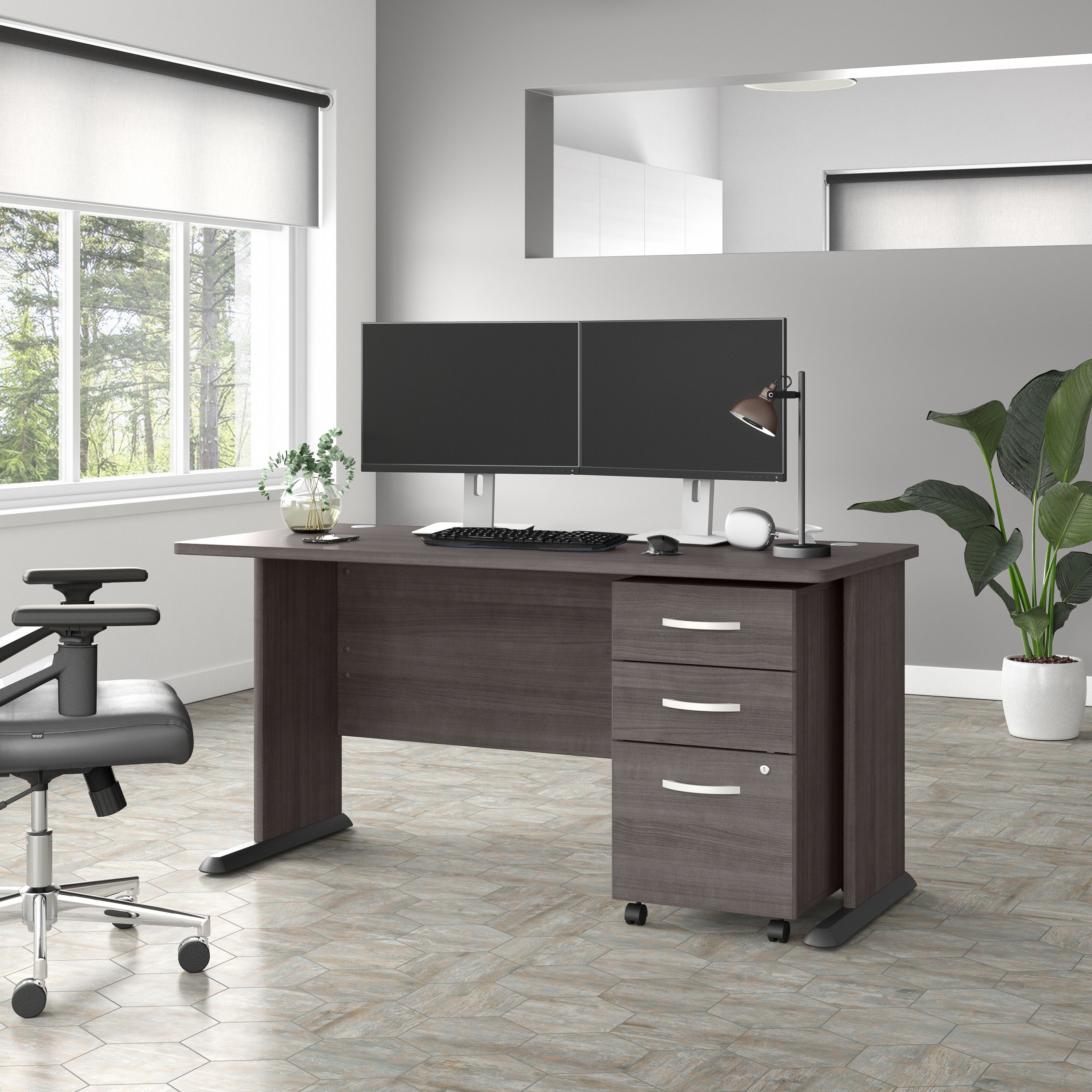 Shop Bush Business Furniture Studio A 60W Computer Desk with 3 Drawer Mobile File Cabinet 01 STA002SGSU #color_storm gray