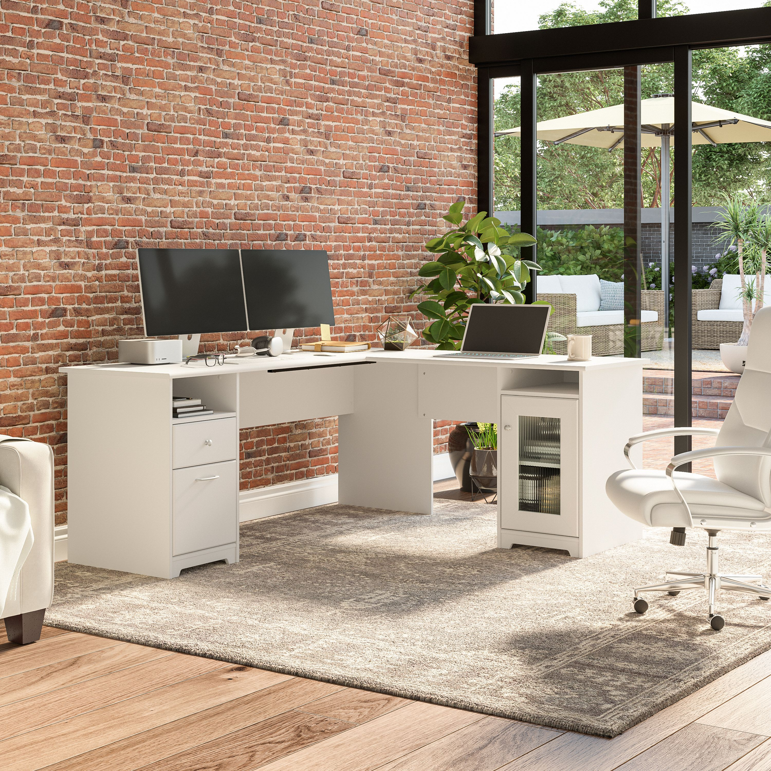 Shop Bush Furniture Cabot 72W L Shaped Computer Desk with Storage 01 CAB072WHN #color_white