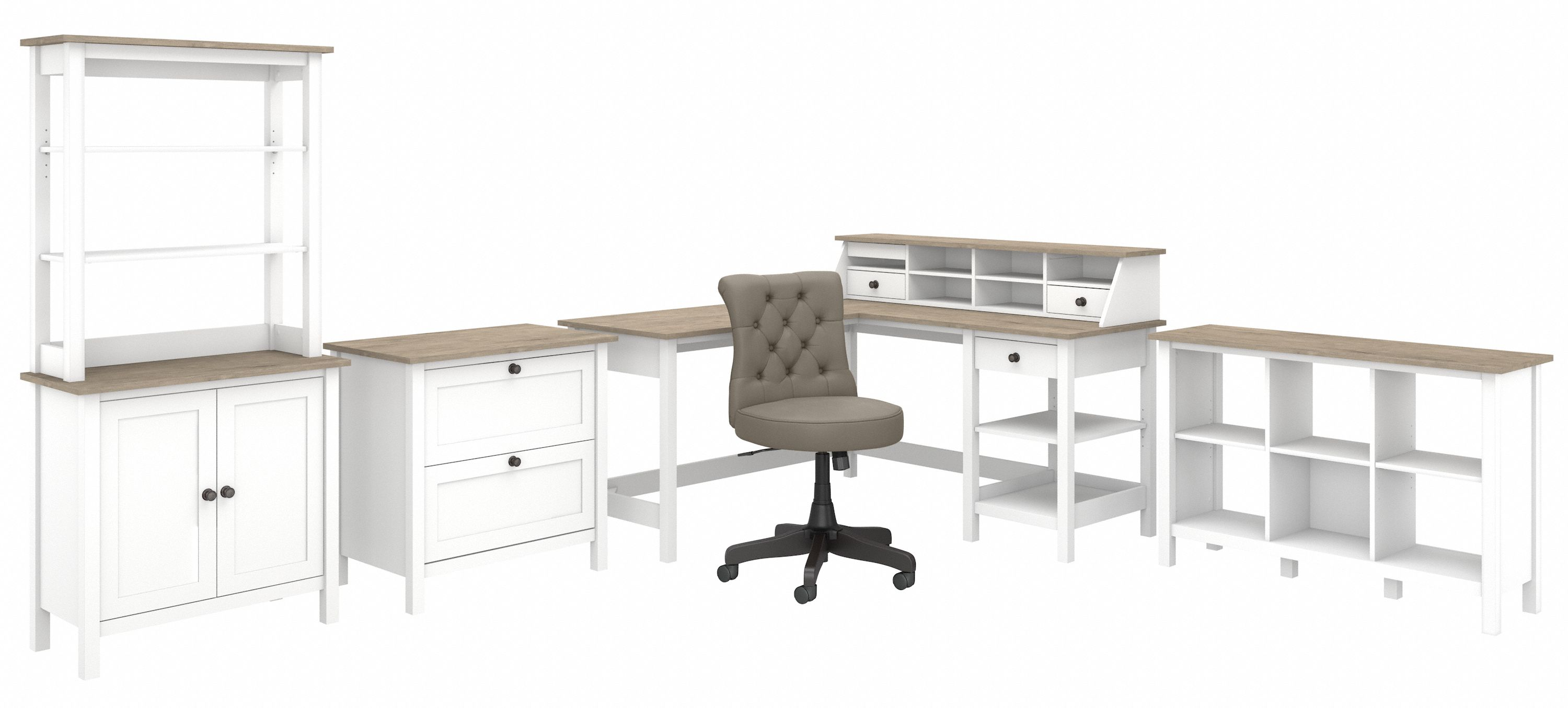 Shop Bush Furniture Mayfield 60W L Shaped Computer Desk with Chair and Storage 02 MAY023GW2 #color_shiplap gray/pure white