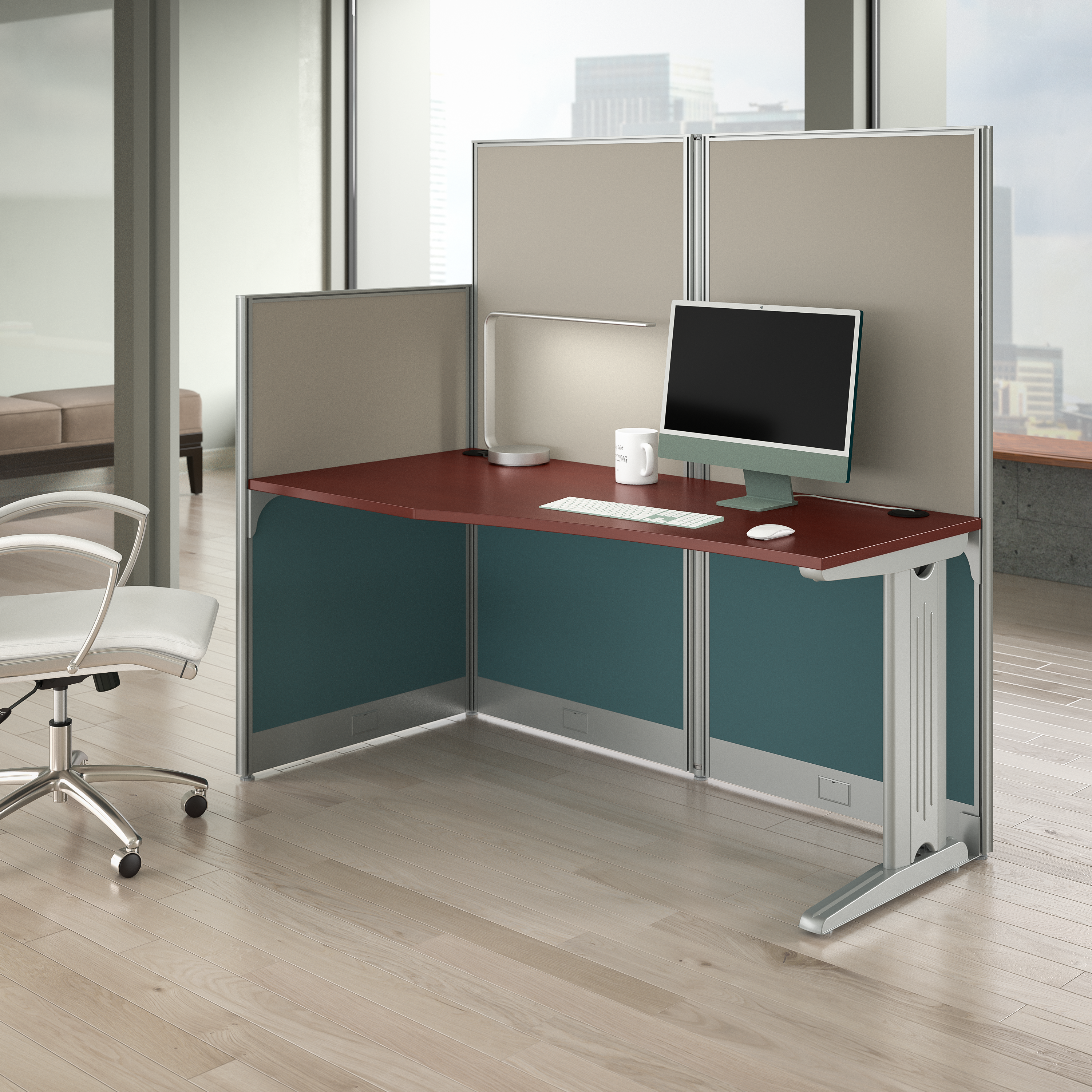 Shop Bush Business Furniture Office in an Hour 65W x 33D Straight Cubicle Desk 01 WC36492-03K #color_hansen cherry