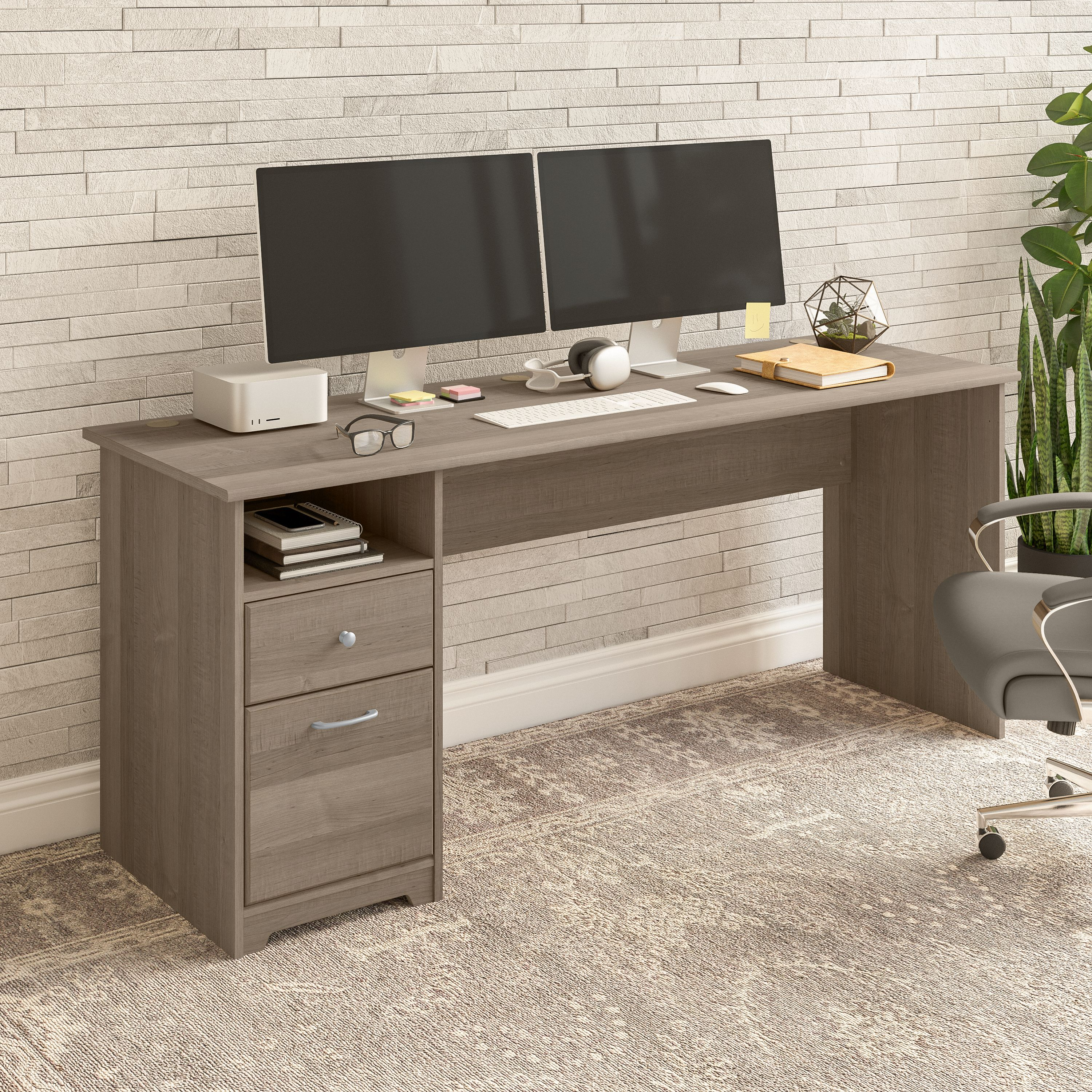 Shop Bush Furniture Cabot 72W Computer Desk with Drawers 01 WC31272 #color_ash gray