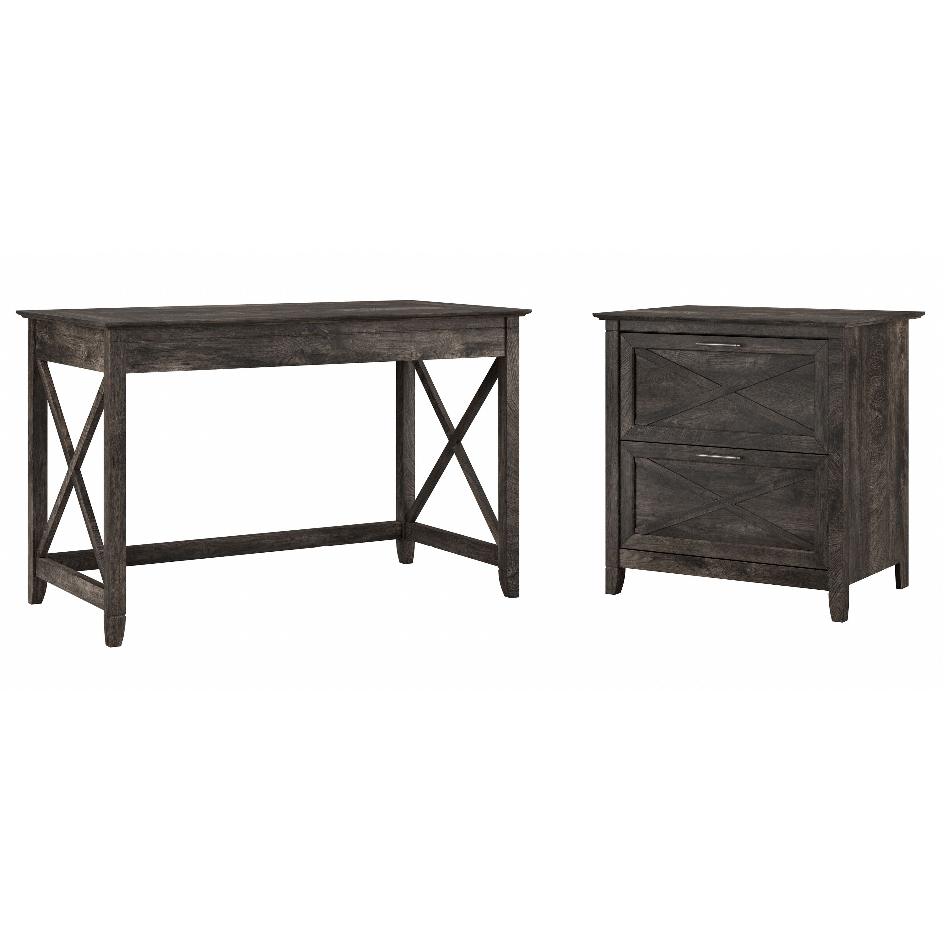 Shop Bush Furniture Key West 48W Writing Desk with 2 Drawer Lateral File Cabinet 02 KWS003GH #color_dark gray hickory