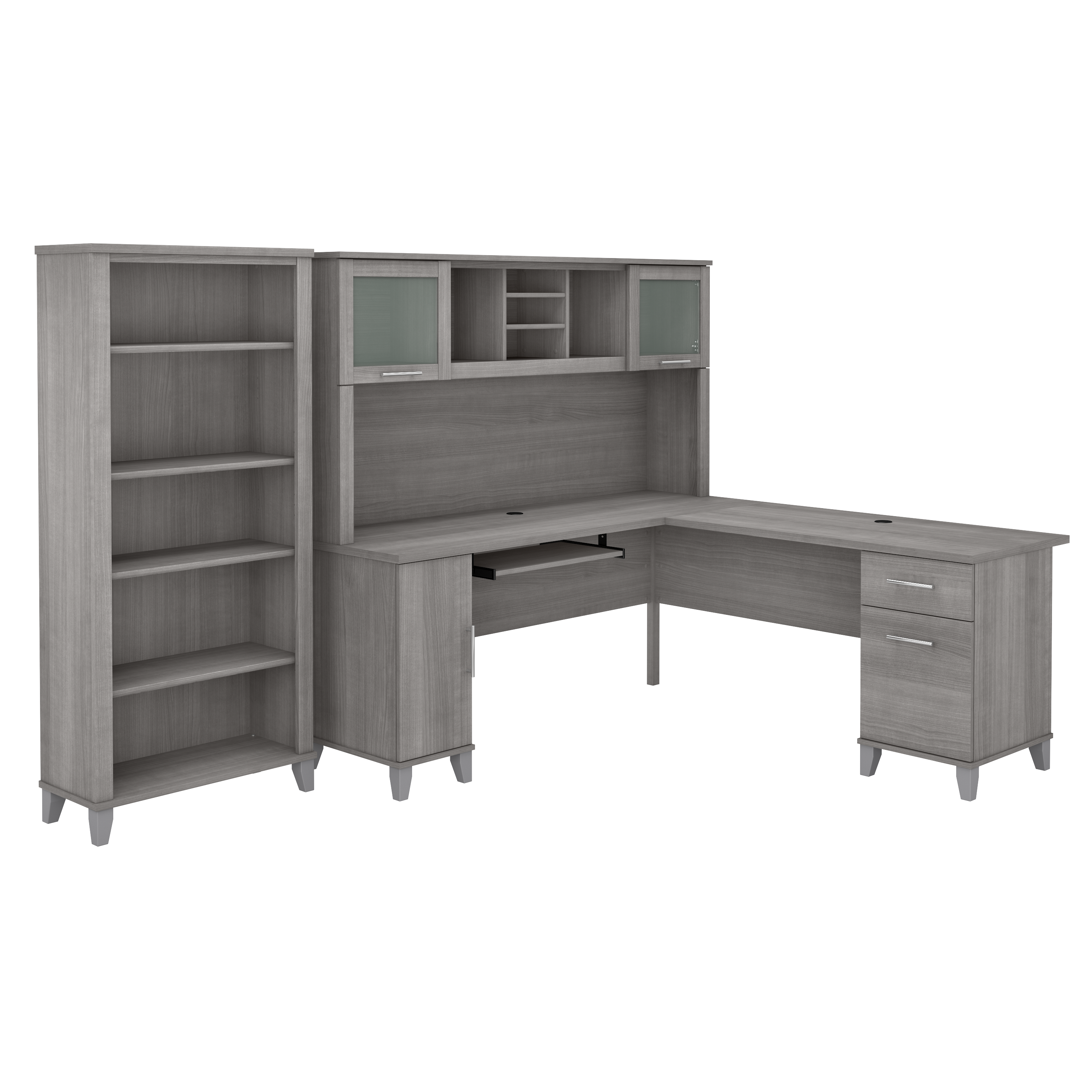 Shop Bush Furniture Somerset 72W L Shaped Desk with Hutch and 5 Shelf Bookcase 02 SET011PG #color_platinum gray