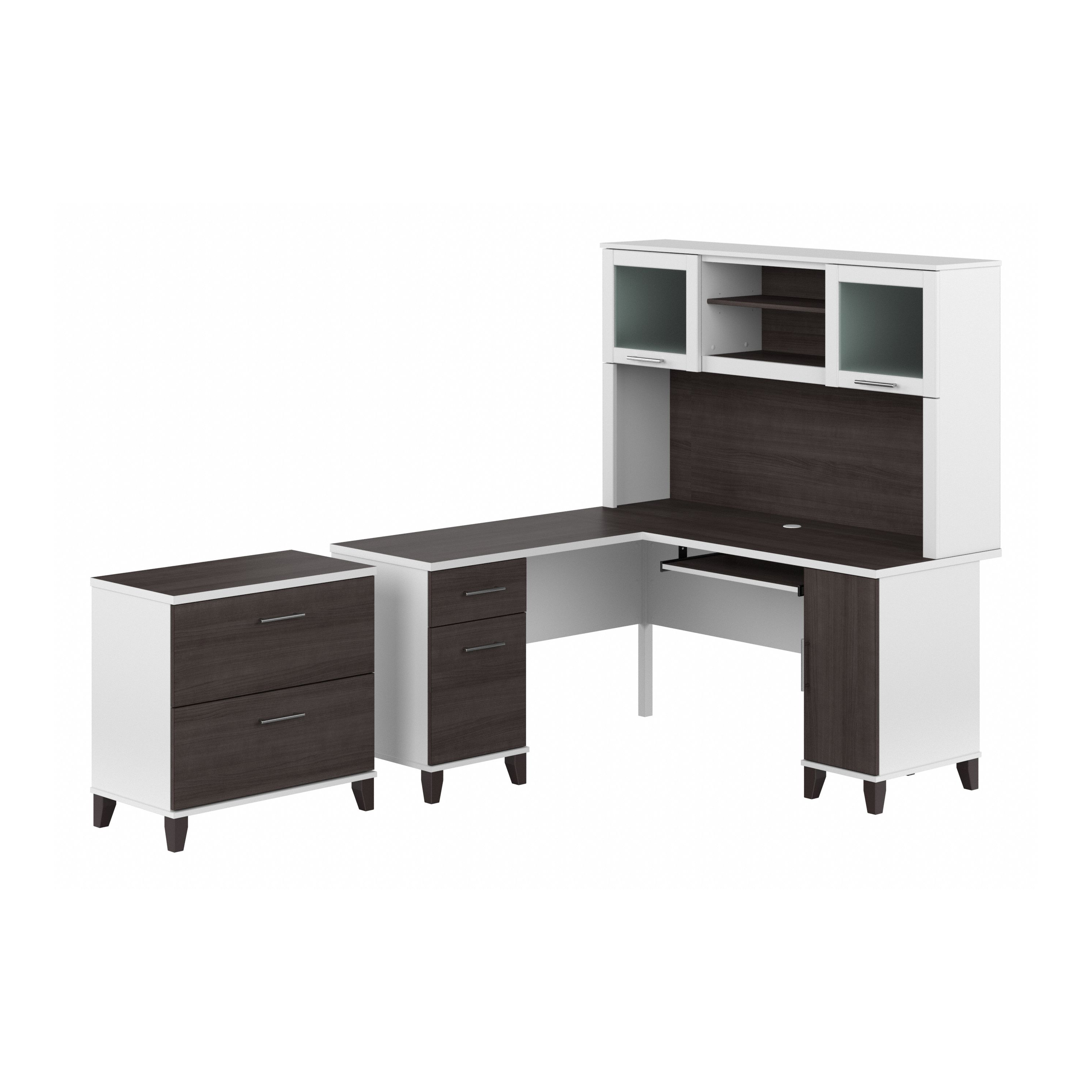 Shop Bush Furniture Somerset 60W L Shaped Desk with Hutch and Lateral File Cabinet 02 SET008SGWH #color_storm gray/white