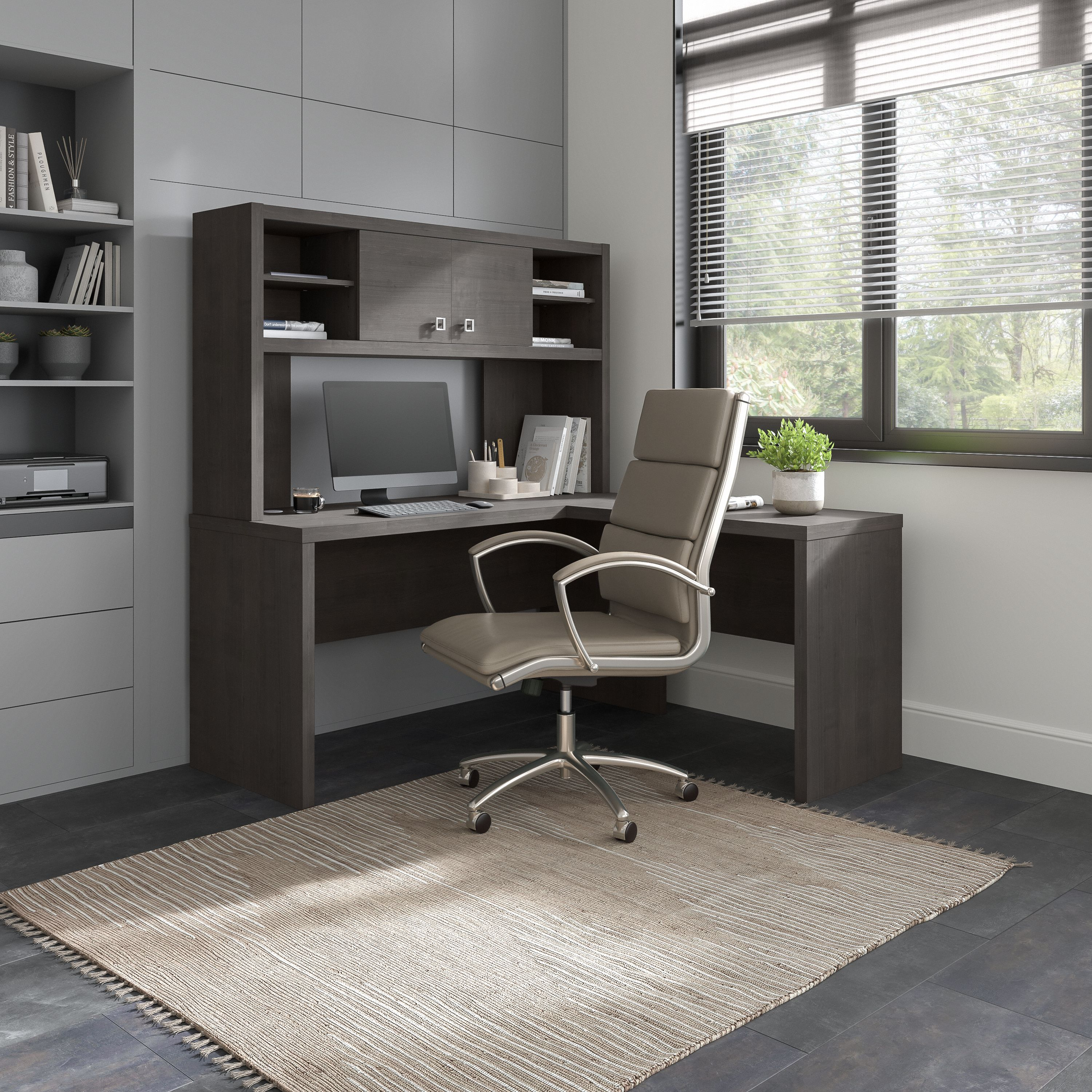 Shop Bush Business Furniture Echo L Shaped Desk with Hutch 01 ECH031CM #color_charcoal maple