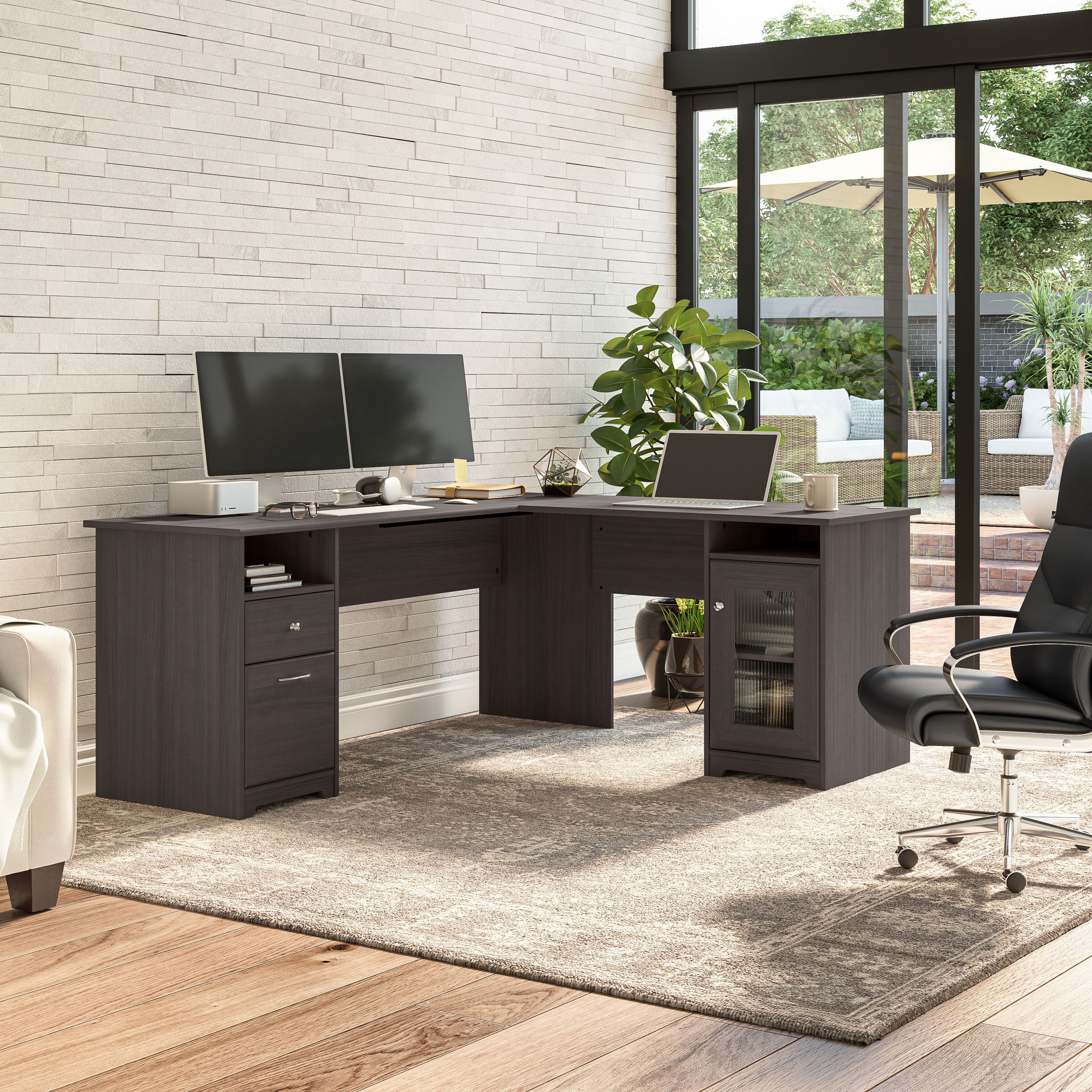 Shop Bush Furniture Cabot 72W L Shaped Computer Desk with Storage 01 CAB072HRG #color_heather gray