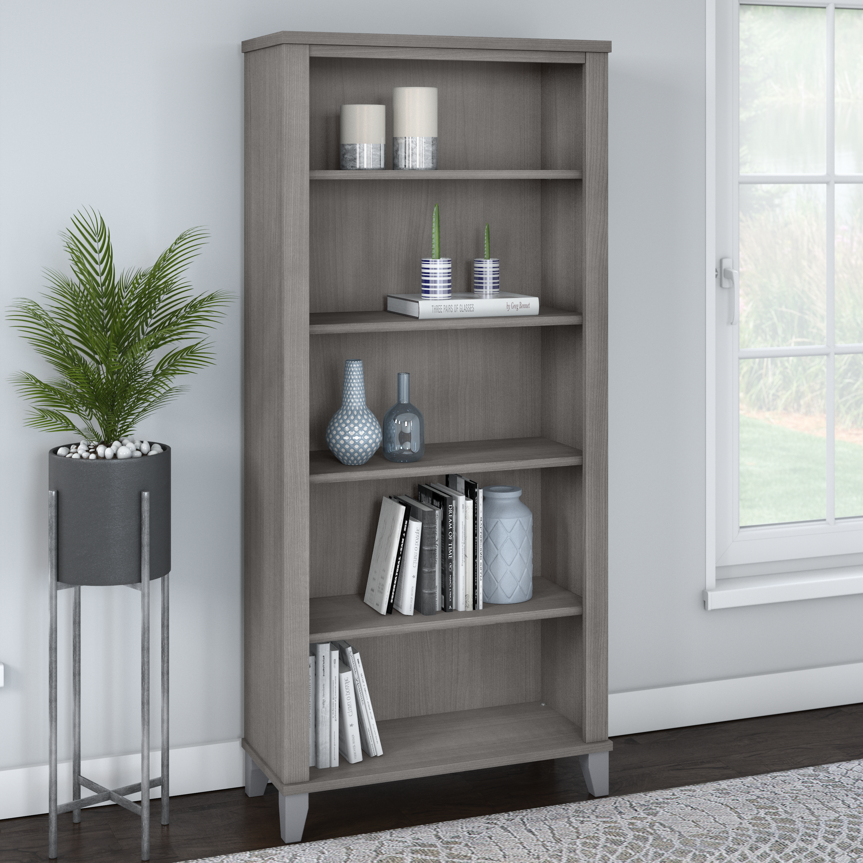 Shop Bush Furniture Somerset Tall 5 Shelf Bookcase 01 WC81265 #color_platinum gray