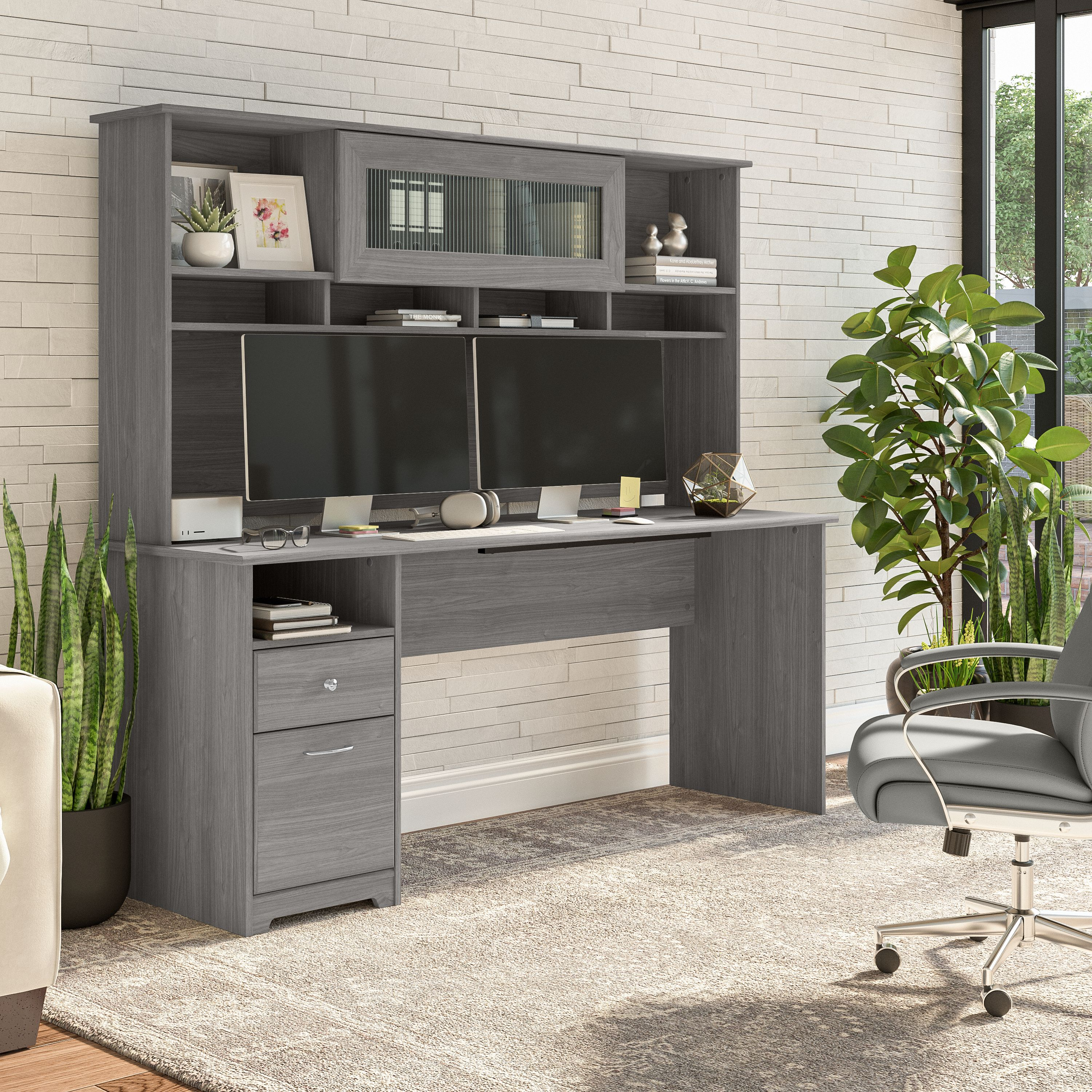 Shop Bush Furniture Cabot 72W Computer Desk with Hutch 01 CAB049MG #color_modern gray