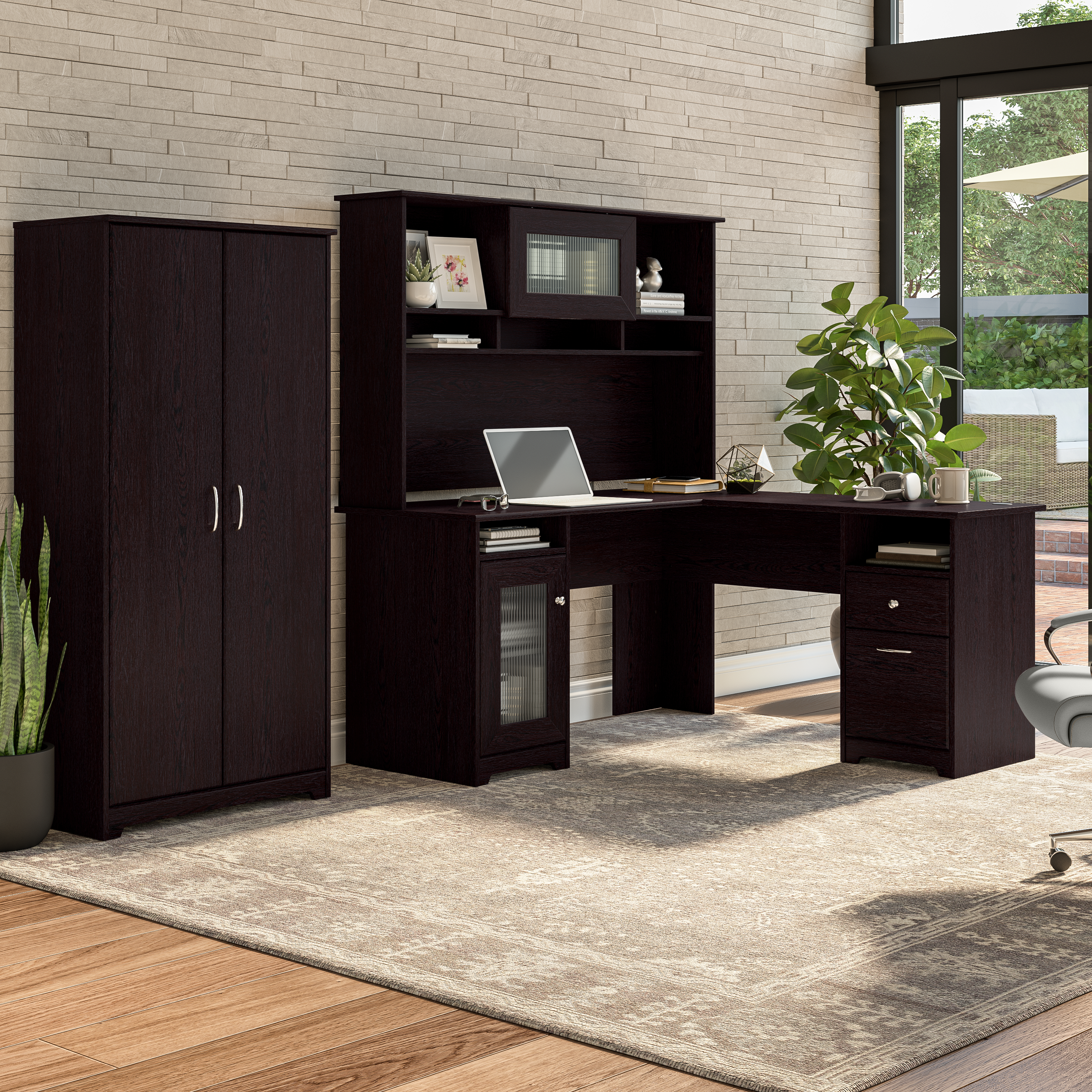 Shop Bush Furniture Cabot Tall Storage Cabinet with Doors 08 WC31899 #color_espresso oak