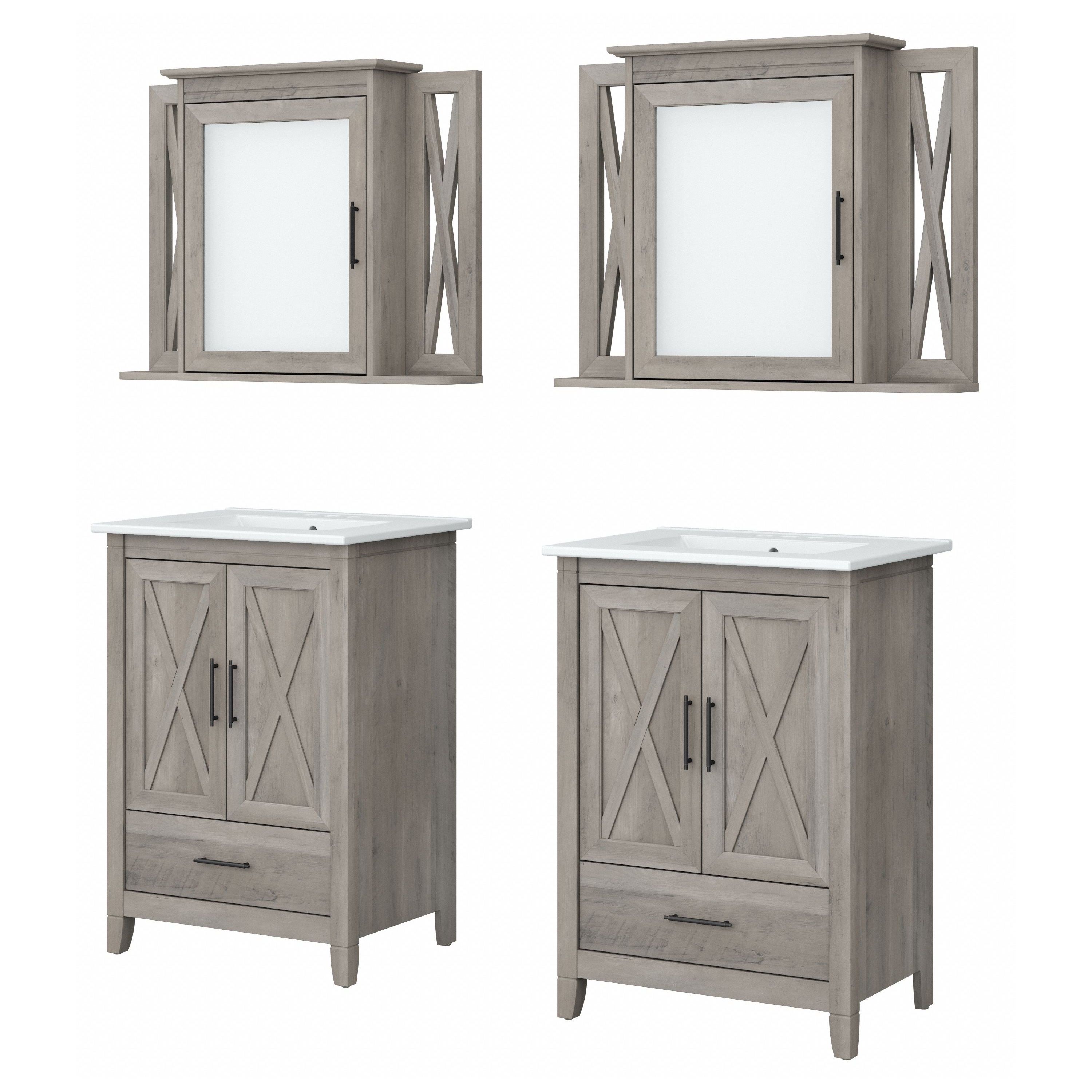 Shop Bush Furniture Key West 48W Double Vanity Set with Sinks and Medicine Cabinets 02 KWS041DG #color_driftwood gray