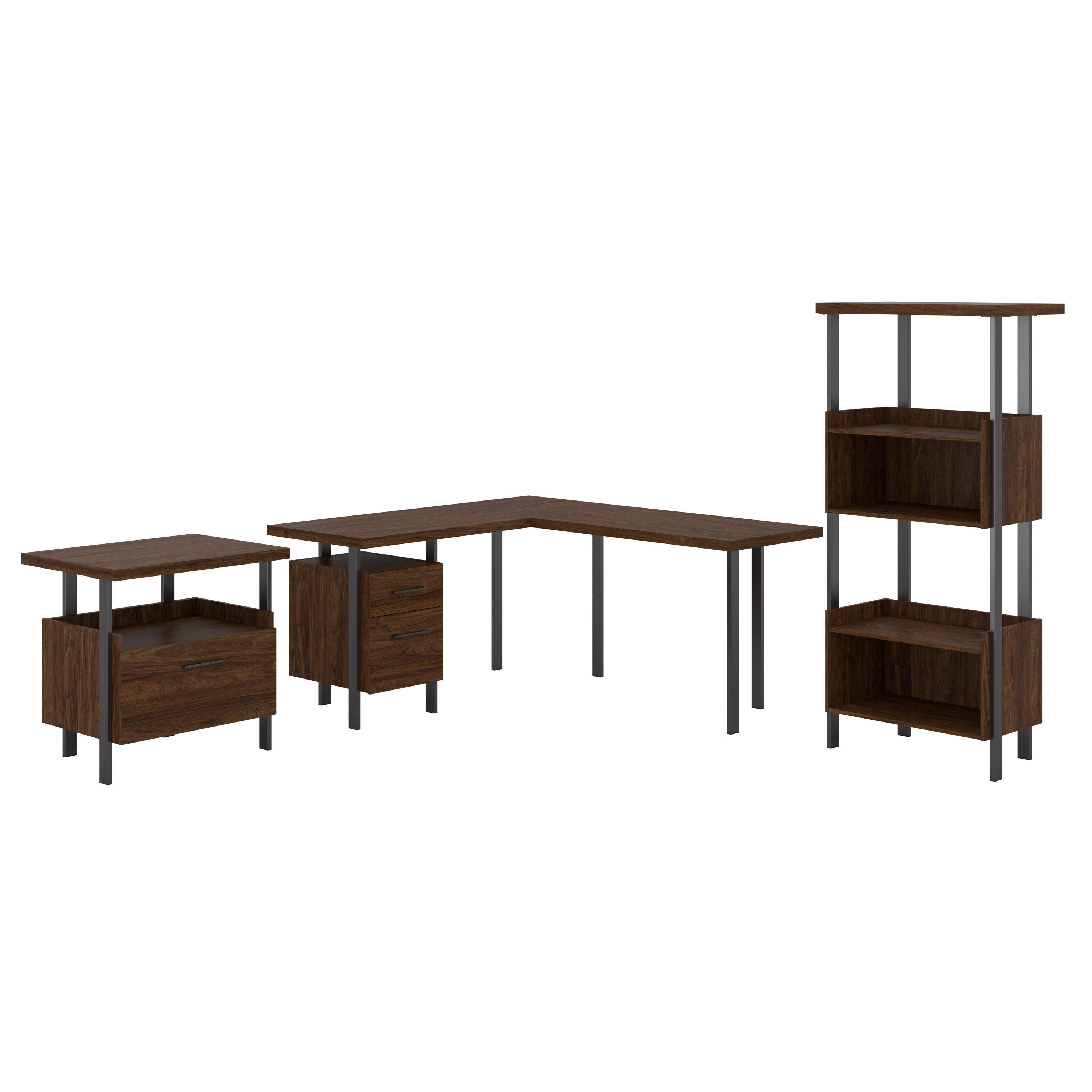 Shop Bush Furniture Architect 60W L Shaped Desk with Lateral File Cabinet and 4 Shelf Bookcase 02 ACT006MW #color_modern walnut