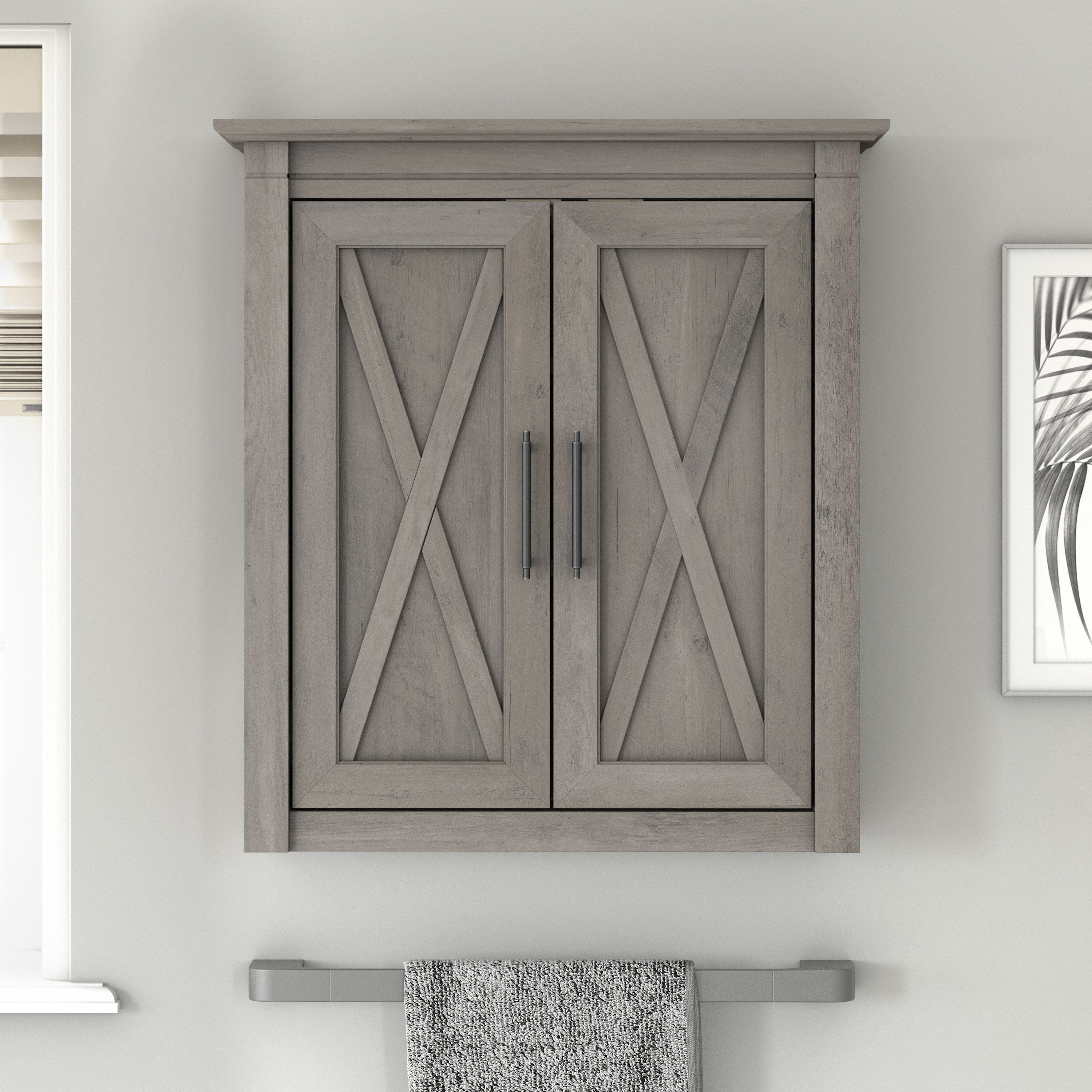 Shop Bush Furniture Key West Bathroom Wall Cabinet with Doors 01 KWWS124DG-03 #color_driftwood gray