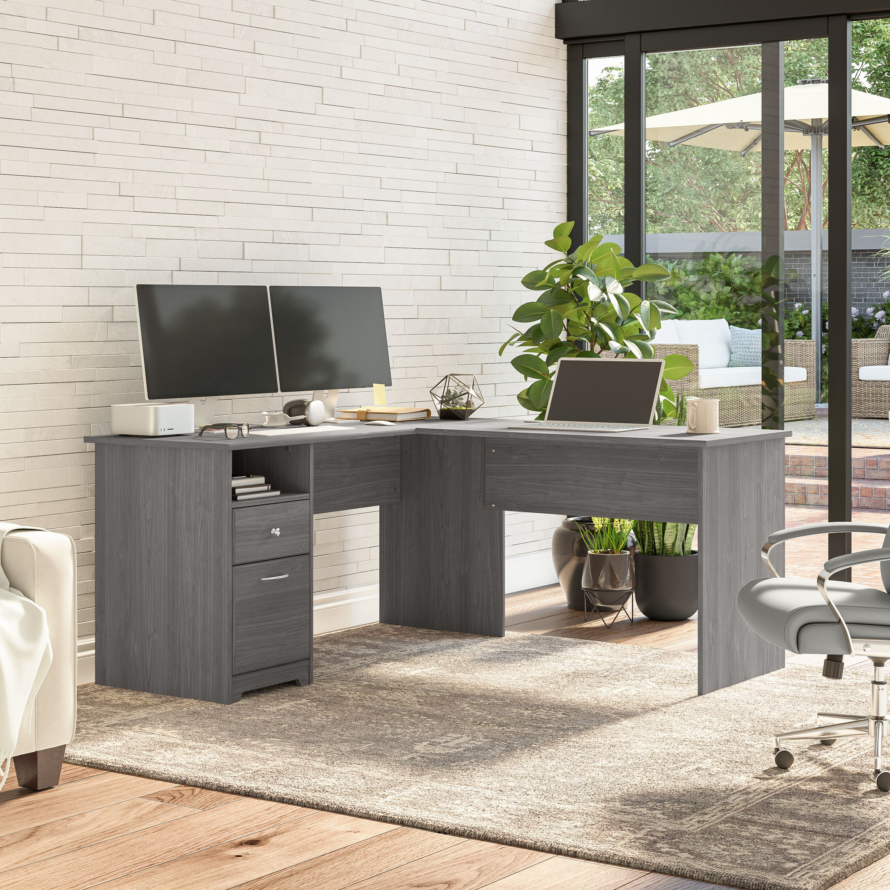 Shop Bush Furniture Cabot 60W L Shaped Computer Desk with Drawers 01 CAB044MG #color_modern gray