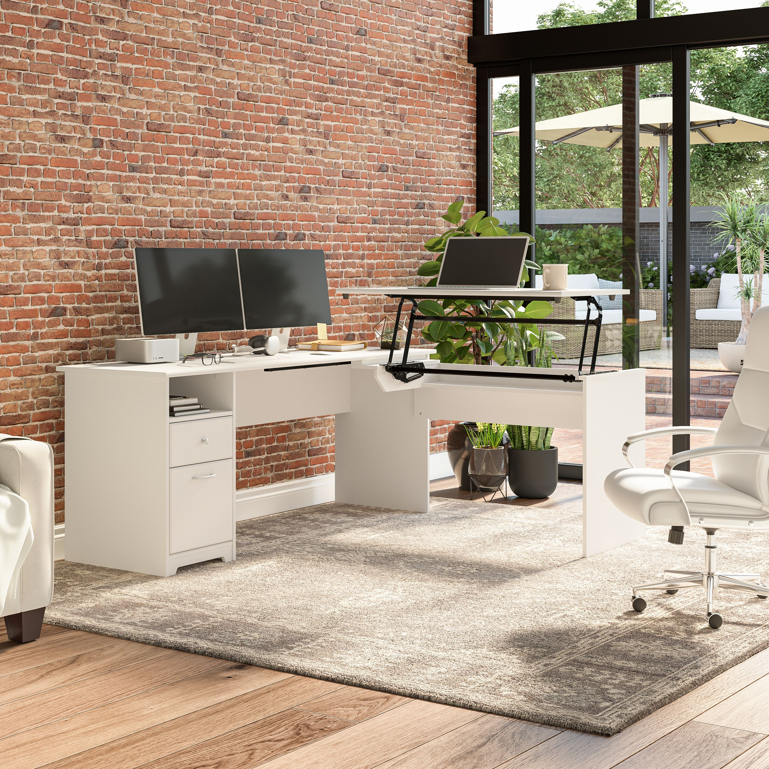 Shop Bush Furniture Cabot 72W 3 Position Sit to Stand L Shaped Desk 01 CAB050WHN #color_white