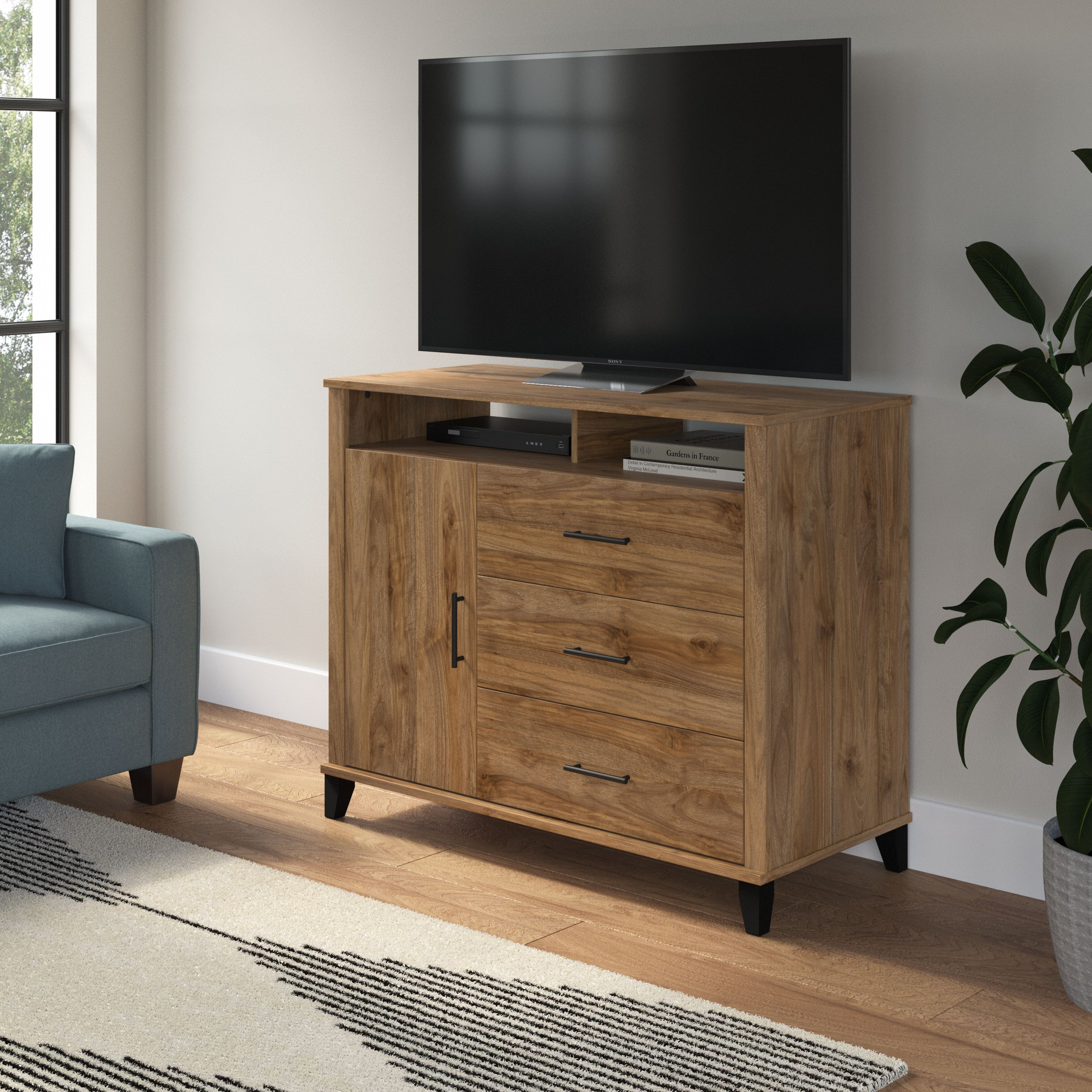 Shop Bush Furniture Somerset Tall TV Stand with Storage 01 STV148FWK-Z #color_fresh walnut